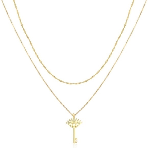 Gold 14k Gold Plated Evil Eye Key Chain Necklace - Picture 2 of 2